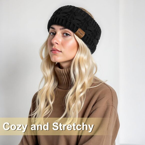 2-Pack Women\'s Winter Cable Knit Ear Warmers - Stylish Fleece Lined Headbands main image 6